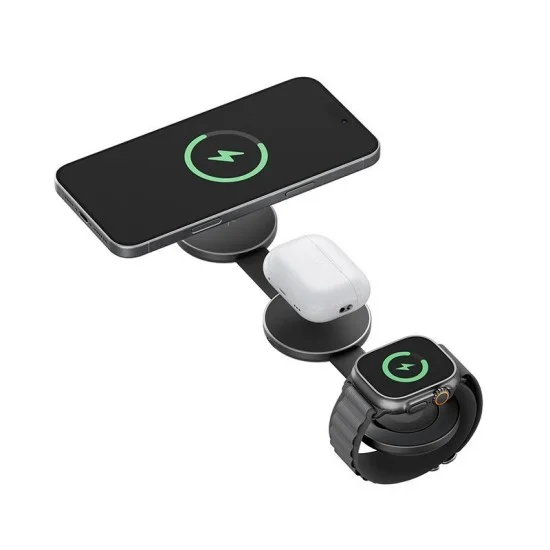 Energea Alumag Trio, 3In1 Foldable Qi2 Aluminium Wireless Charger 15W - Gunmetal